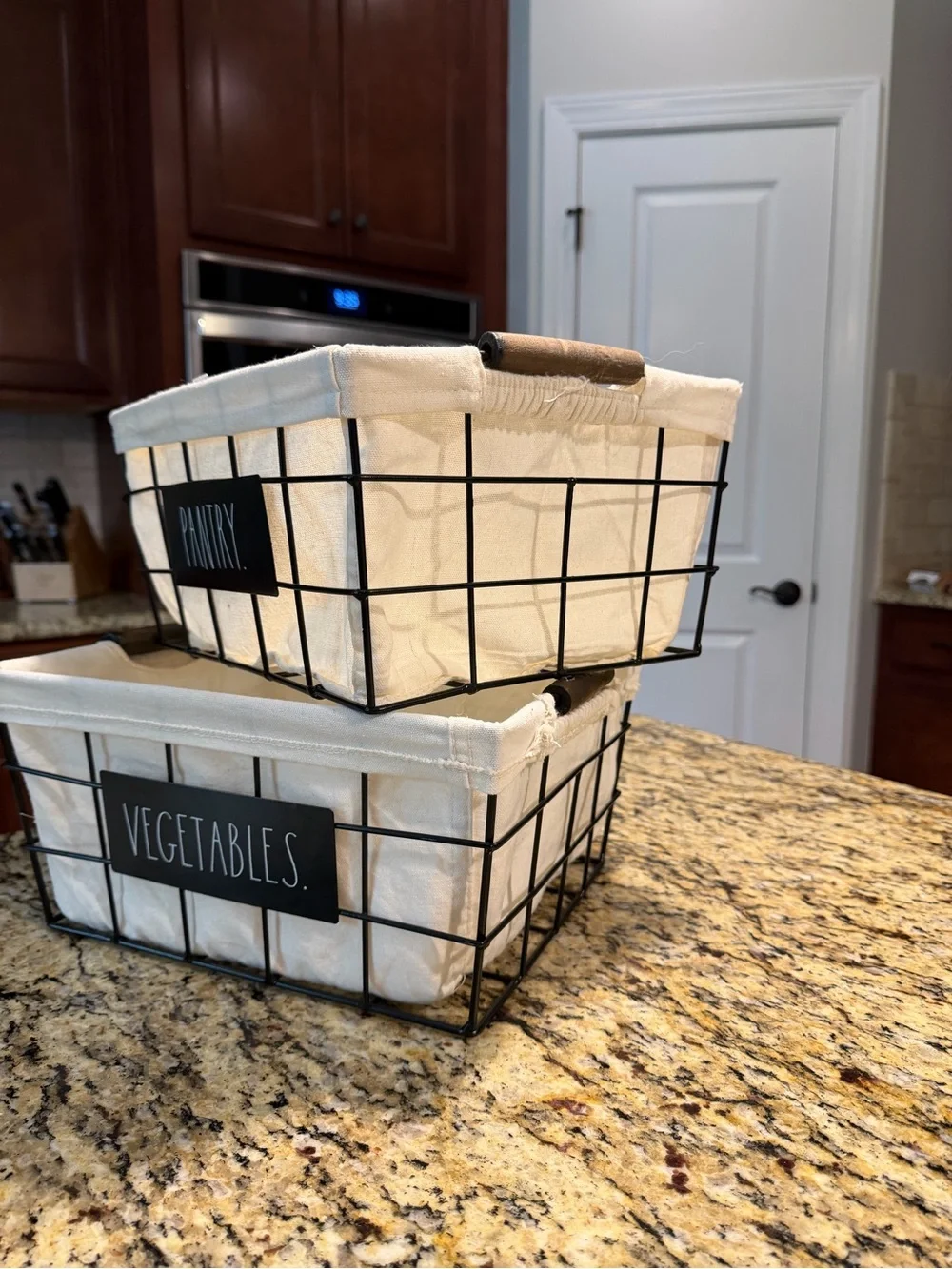 Rae Dunn Cream Fabric Lined Wire Storage Baskets - Pantry & Vegetables - Picture 2 of 7